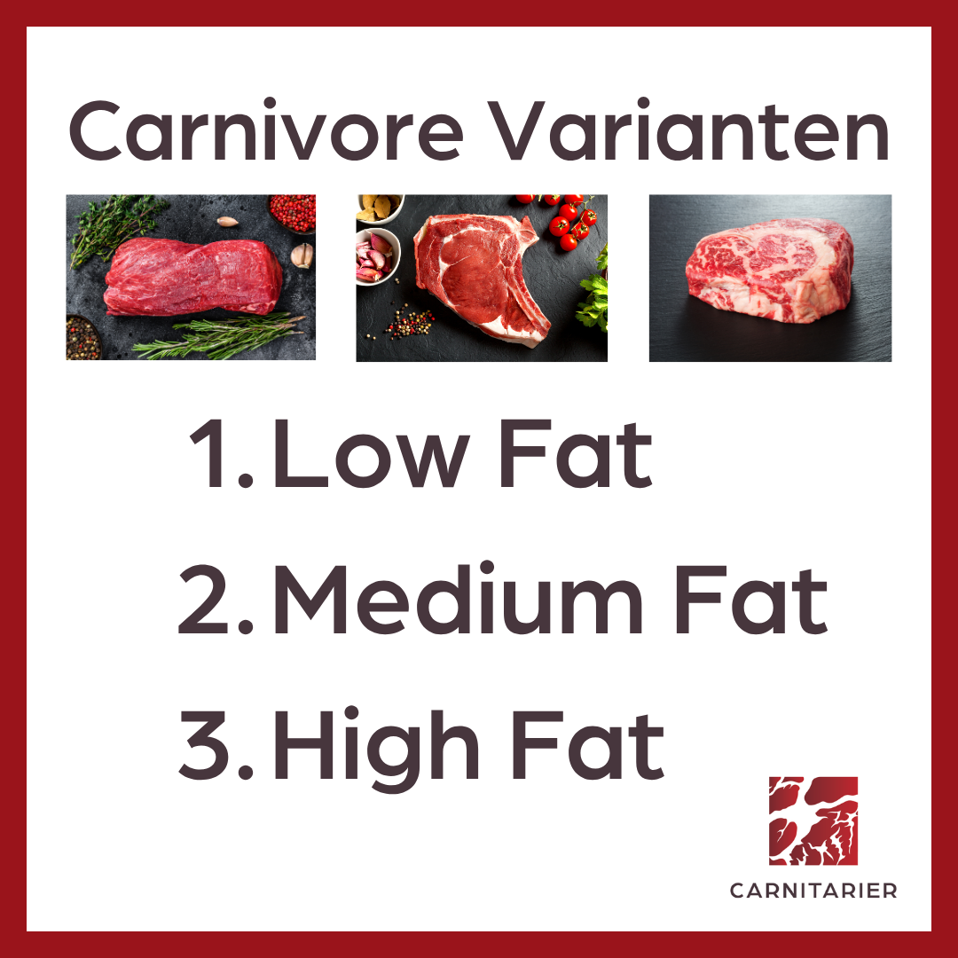 Carnivore Varianten: 1. Low Fat, 2. Medium Fat, 3. High Fat